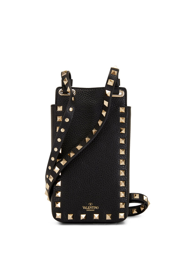 Valentino Garavani - Black Leather Rockstud Smart Phone Crossbody