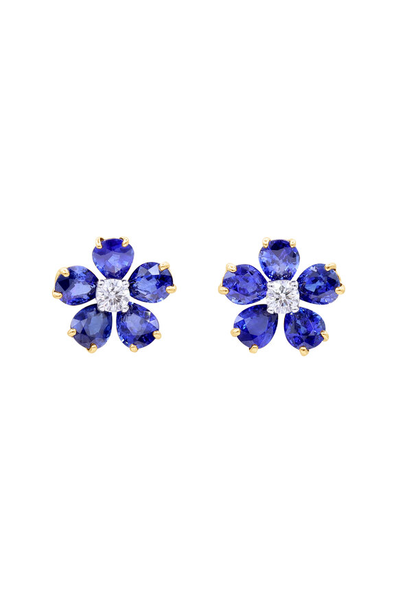 Oscar Heyman Platinum Blue Sapphire & Diamond Earrings