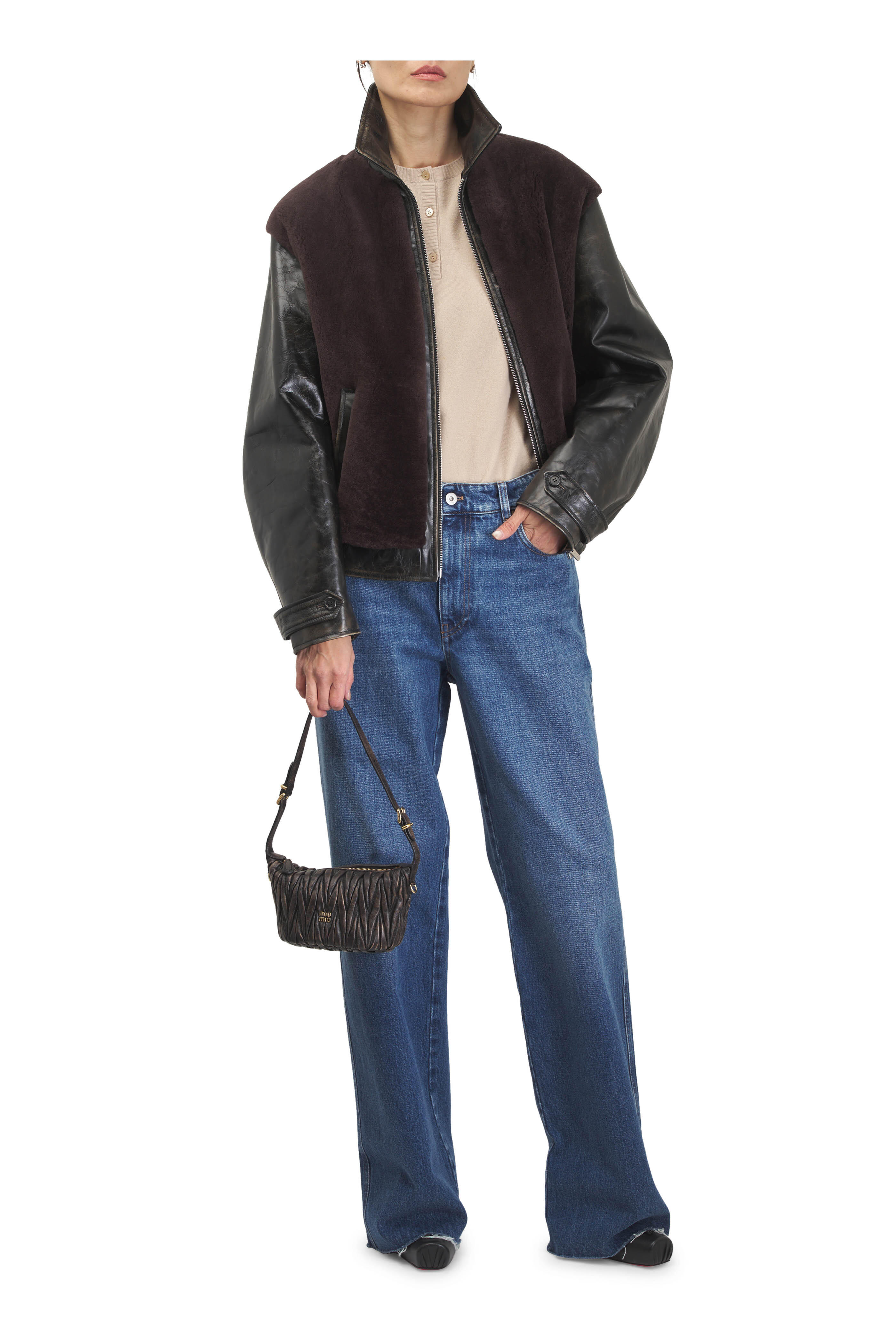 Miu Miu - Beige Knit Short Sleeve Henley