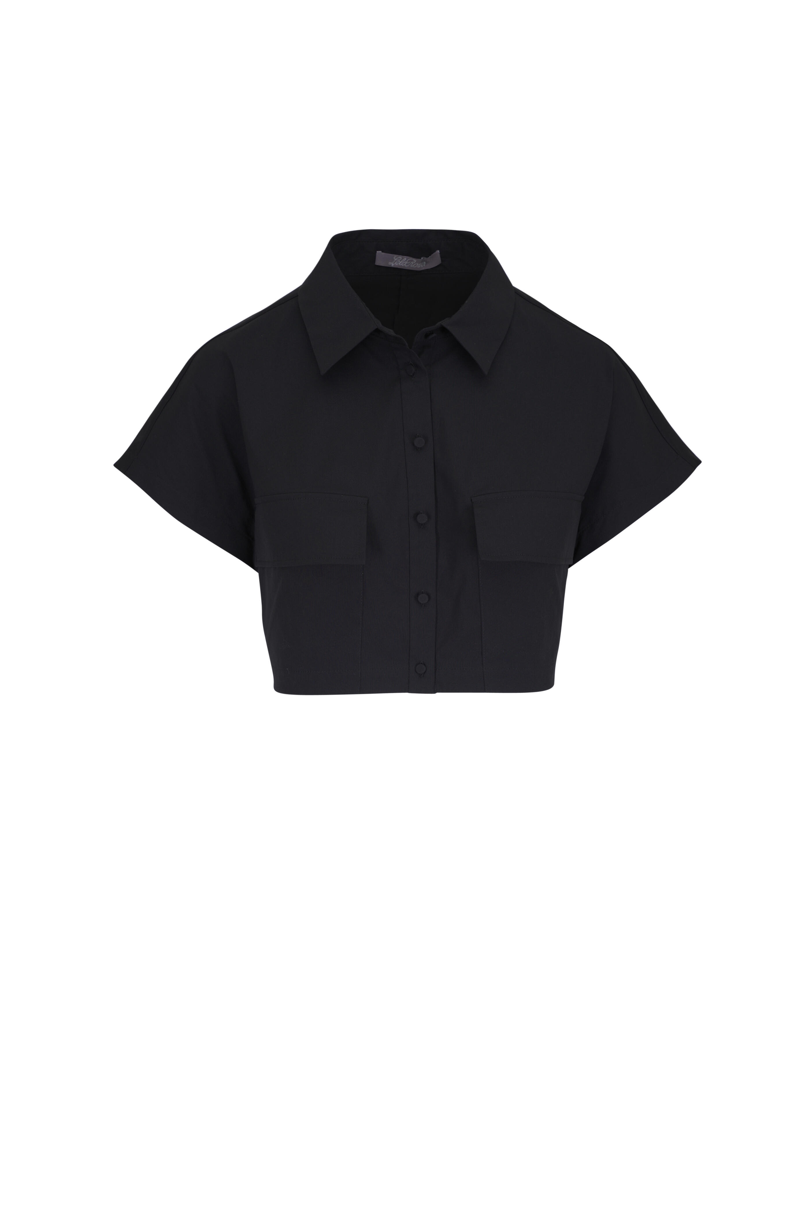 Lela Rose - Black Stretch Cotton Poplin Cropped Blouse