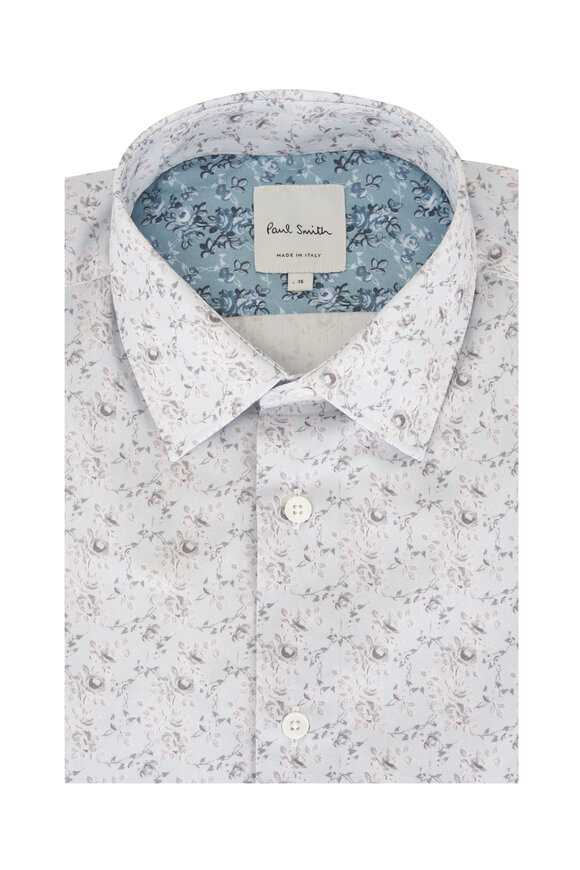 Paul Smith Blue Floral Print Cotton Dress Shirt