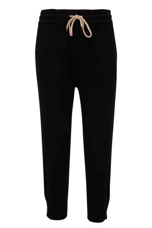 Brunello Cucinelli - Cashmere English Rib Knit Solid Black Jogger