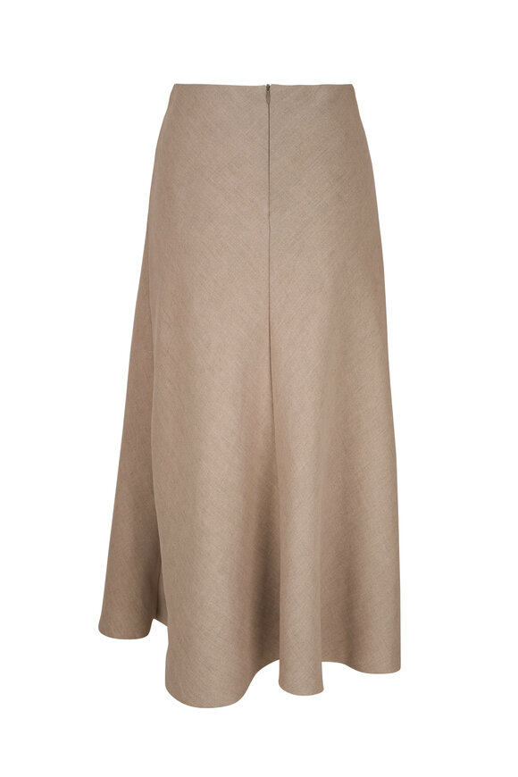 Akris - Sand Linen Raw Hem A-Line Midi Skirt