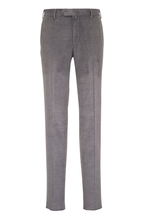 Malcom Gray Stretch Cotton & Wool Corduroy Pant - view 1
