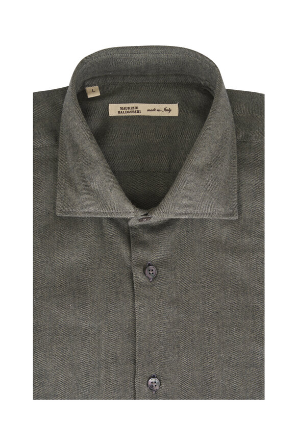 Maurizio Baldassari Santini Green Tea Herringbone Flannel Sport Shirt - view 1