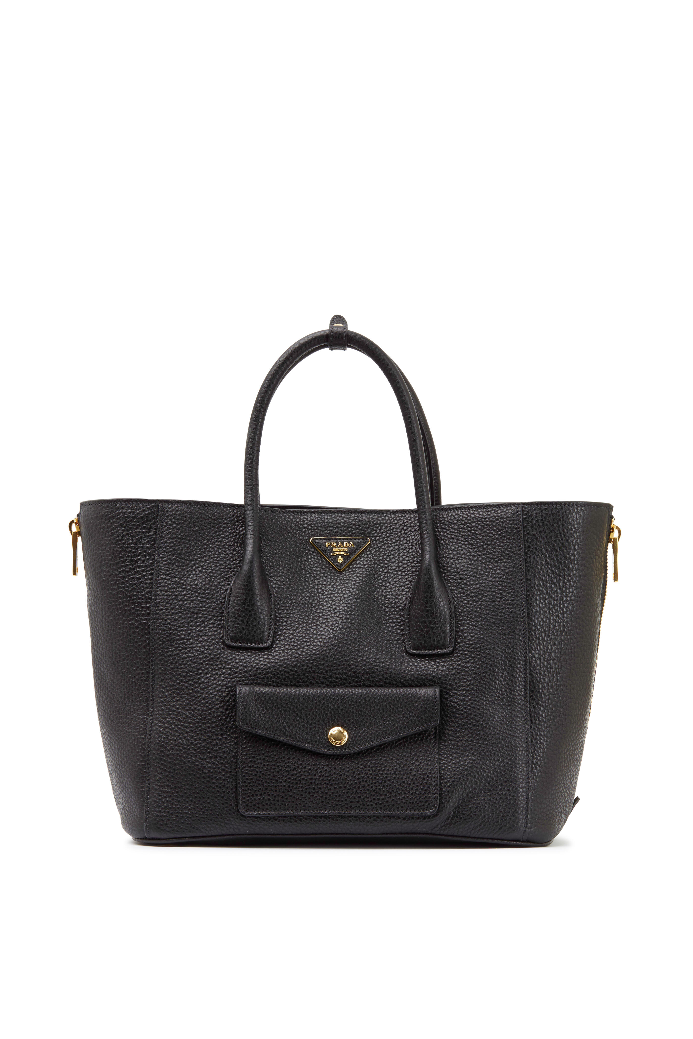 Prada - Black Pebbled Leather East West Tote | Mitchell Stores