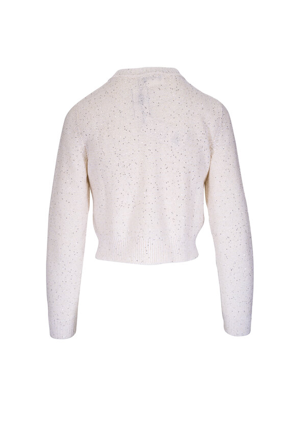 Akris - Ecru Micro Sequin Knit Cropped Cardigan