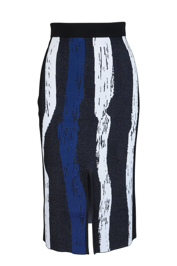 Derek Lam - Black & Blue Brush Stroke Slit Skirt 