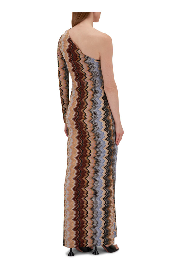 Missoni - Zig Zag Multi Lamé Long One-Shoulder Column Dress 