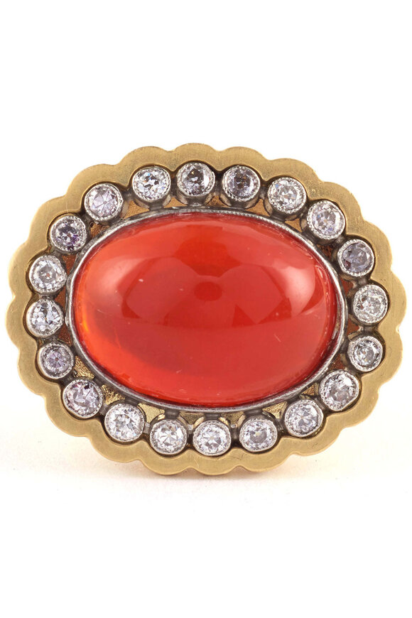 Sylva & Cie Diamond & Mexican Opal Art Deco Ring - view 1