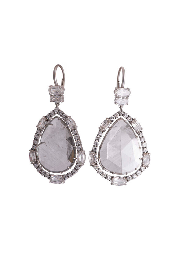 Sylva & Cie Platinum Pear Diamond Earrings - view 1
