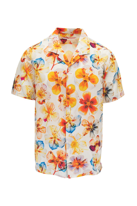 Orlebar Brown Hibbert White Sand Flower Print Button Down