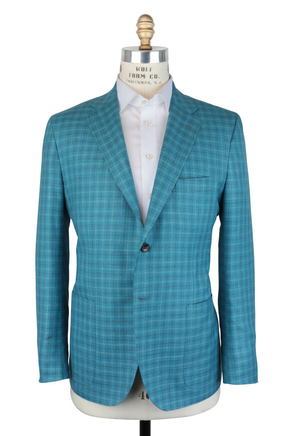 Kiton - Aqua Check Cashmere, Silk & Linen Sportcoat 