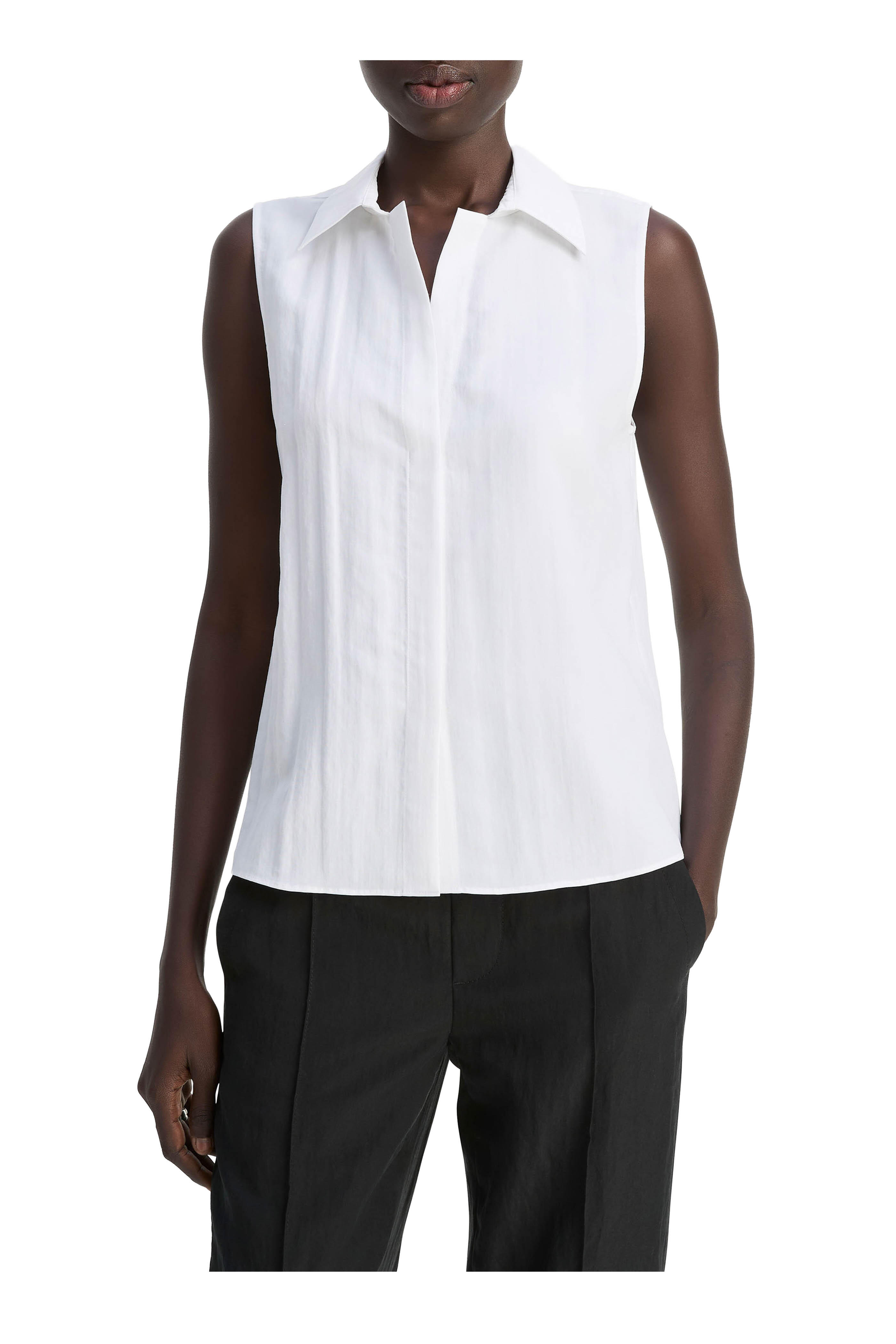 Vince - Optic White Sleeveless Button-Up Shirt