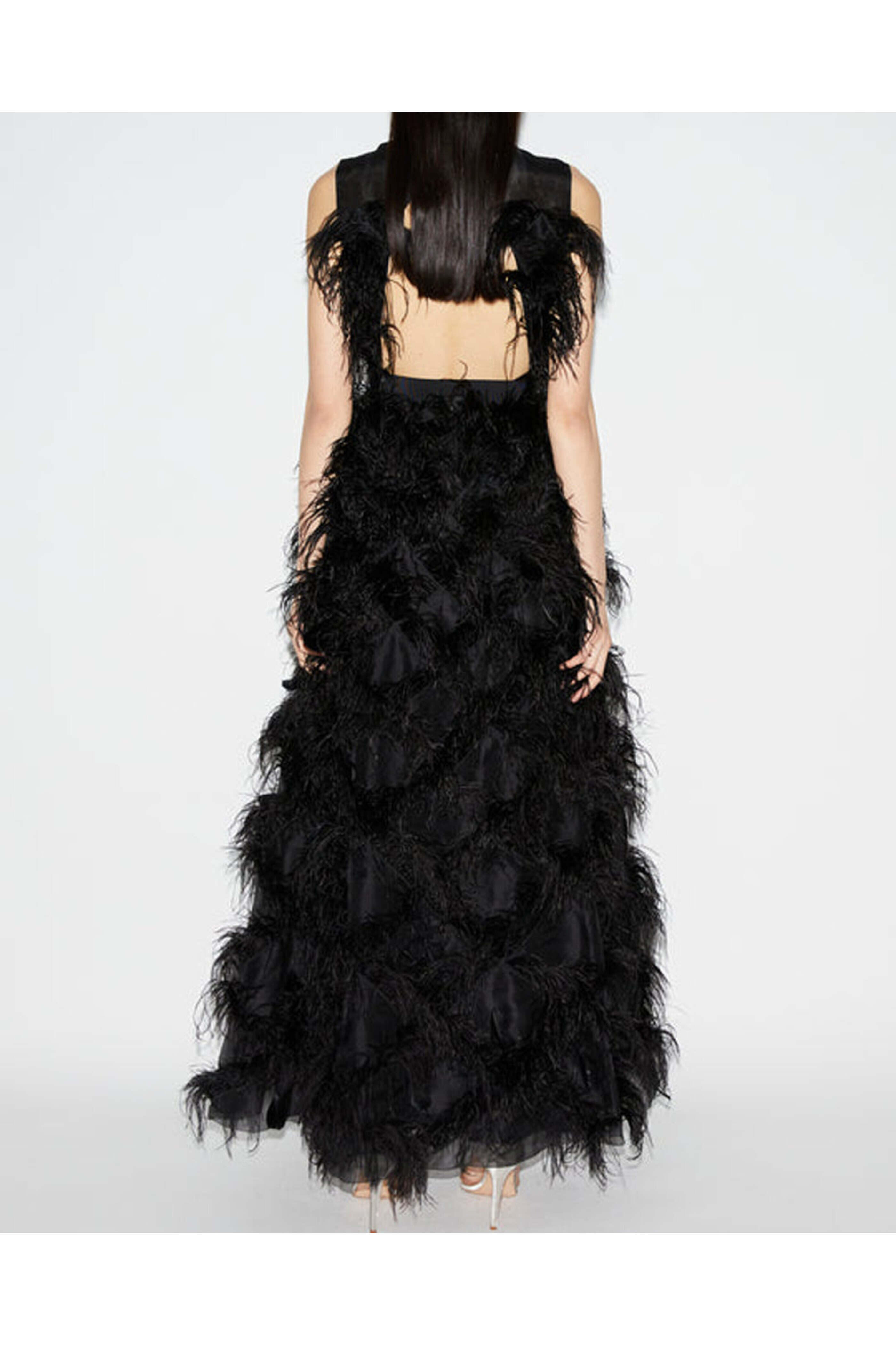 Huishan Zhang - Black Feather Embellished Mystique Dress