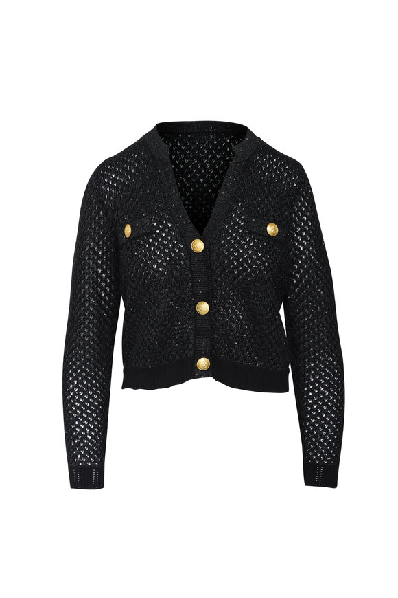 L'Agence Blanca Black Sequin Crop Cardigan