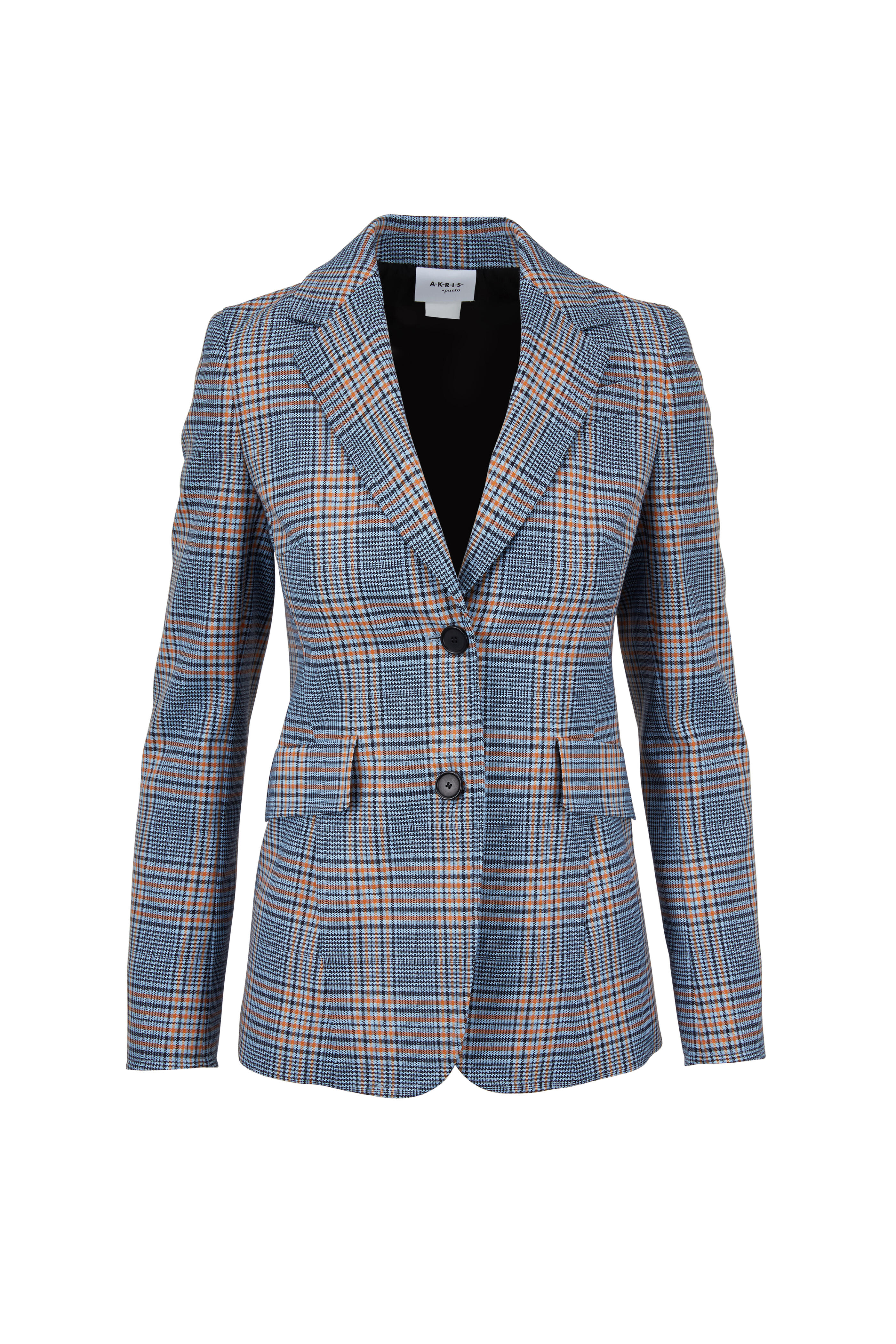 Akris Punto - Blue & Orange Plaid Two Button Jacket