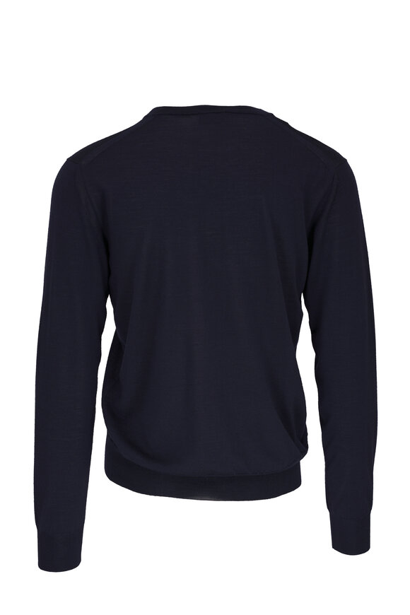 Brioni - Navy Wool, Silk & Cashmere V-Neck Sweater 