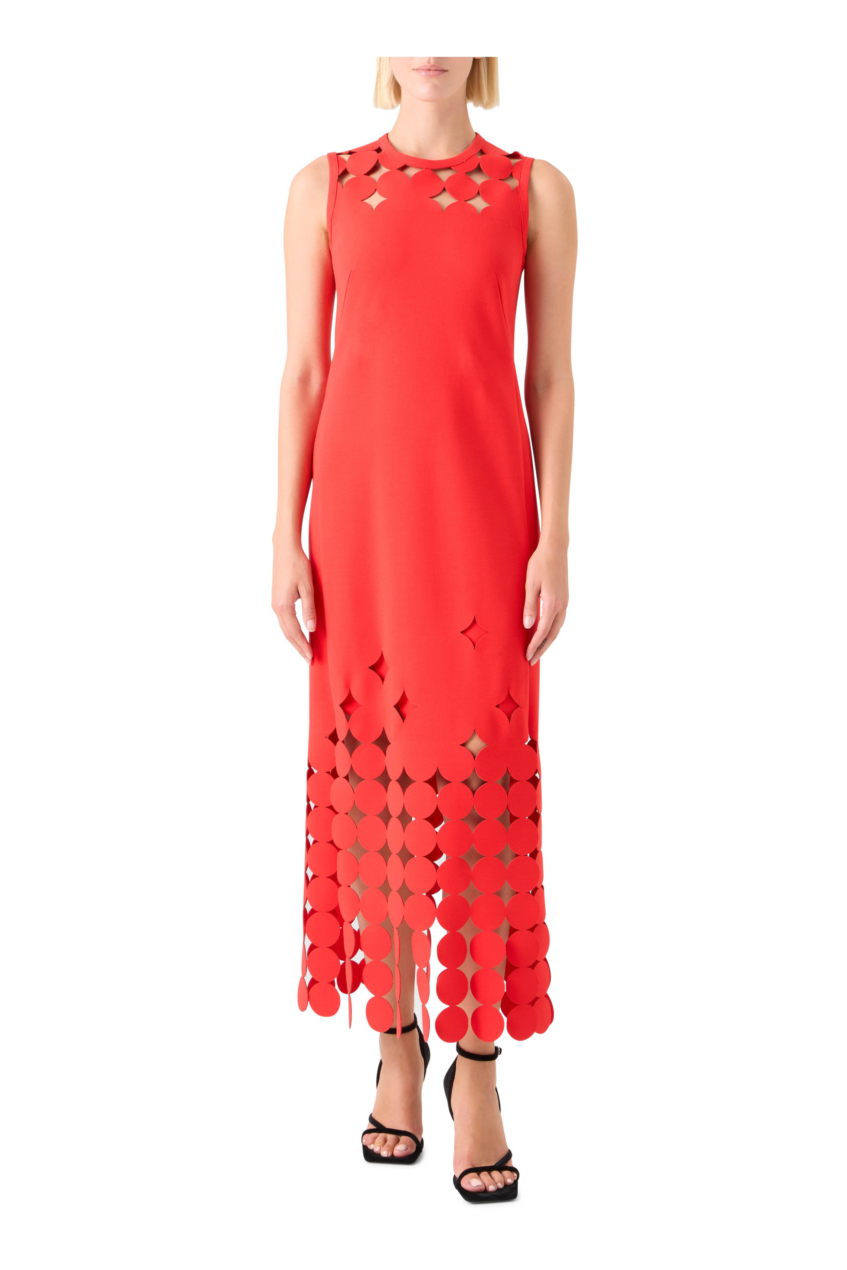 Akris Punto - Red Dropping Dot Cut-Out Midi Dress