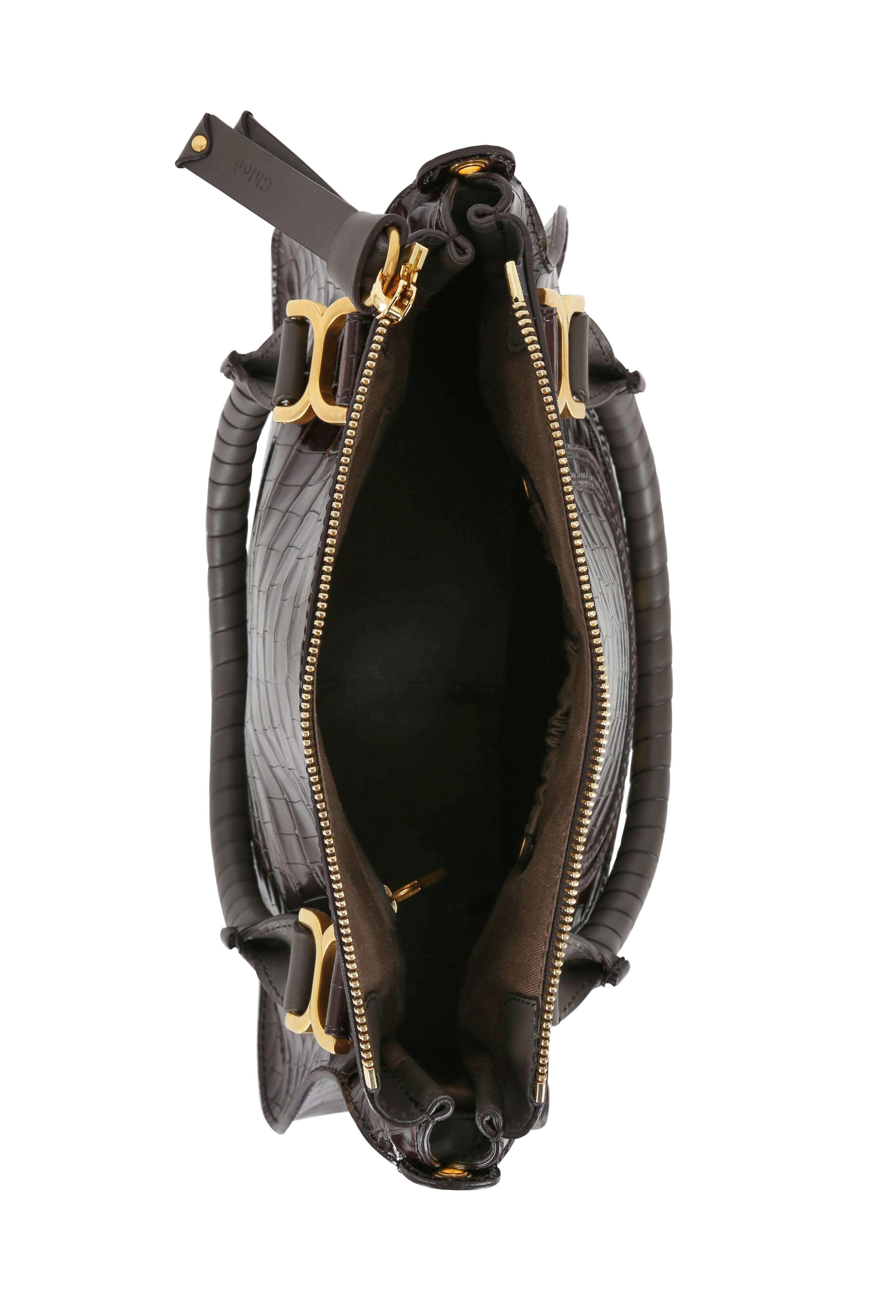 Chloé - Marcie Brown Croc Embossed Leather Medium Bag