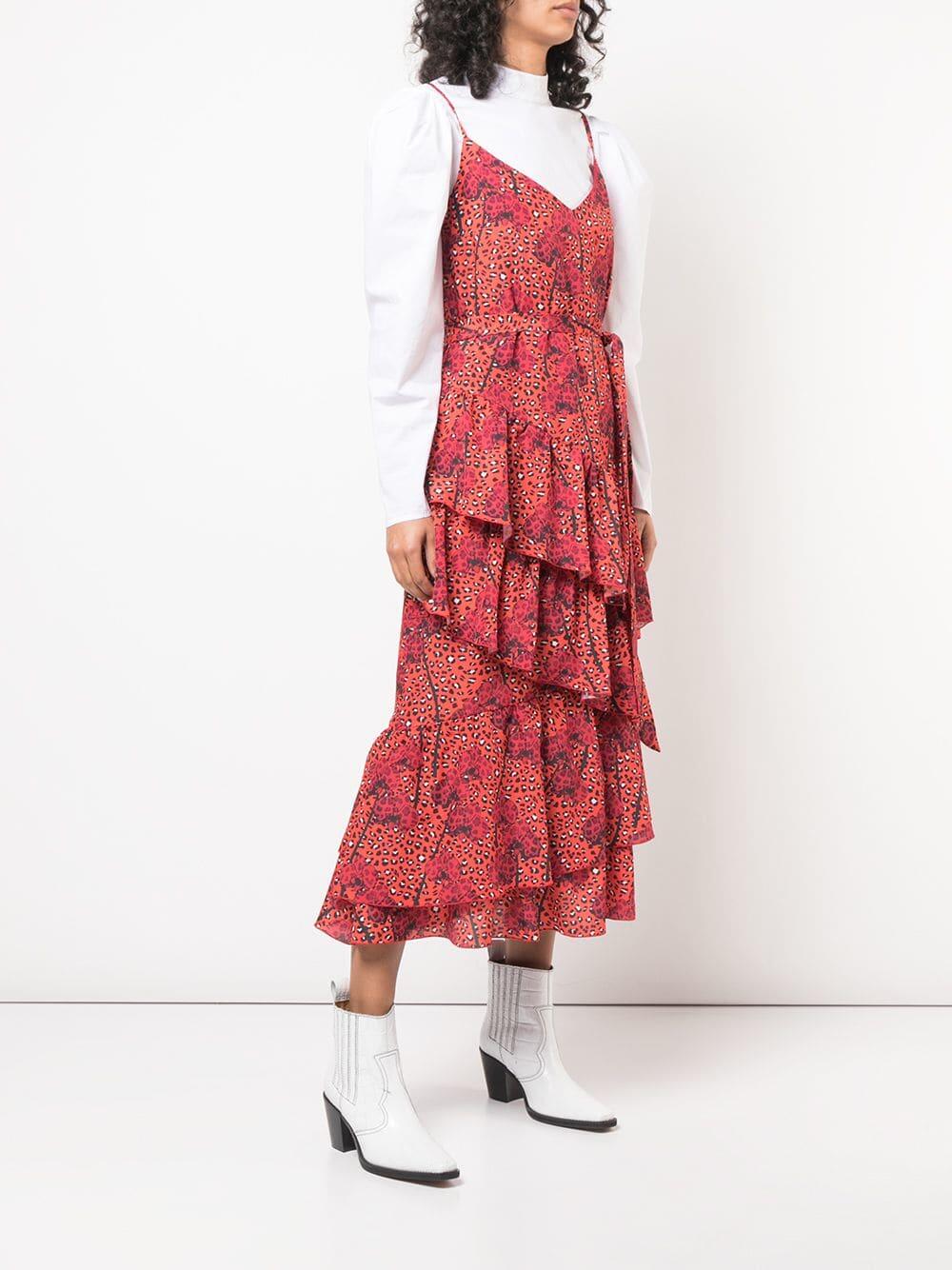 Borgo De Nor - Coco Red Leopard & Orchid Printed Crêpe Dress