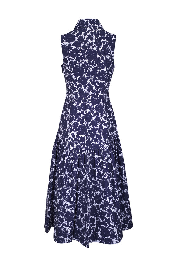 Michael Kors Collection - Blue & White Floral Drop Waist Shirt Dress