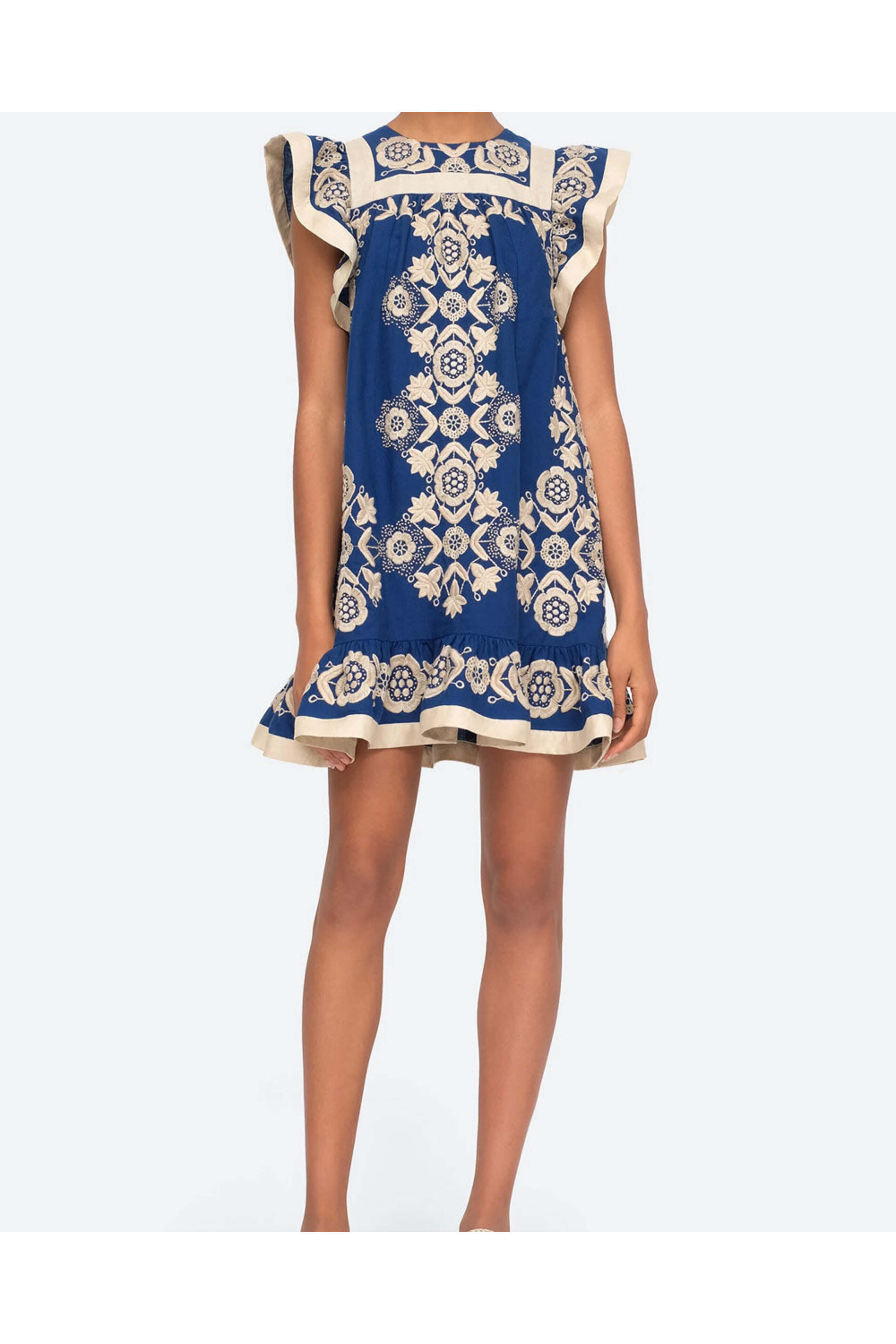 Sea NYC - Blue Embroidered Flutter Sleeve Manuela Tunic