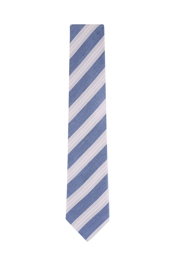 Paolo Albizzati Light Blue Stripe Silk & Linen Necktie - view 1
