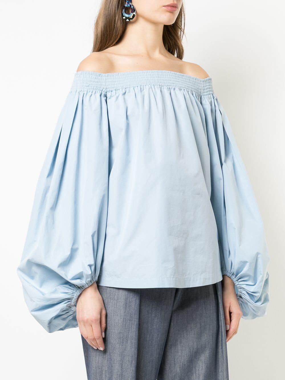 Derek Lam - Pale Blue Cotton Off-The-Shoulder Blouse
