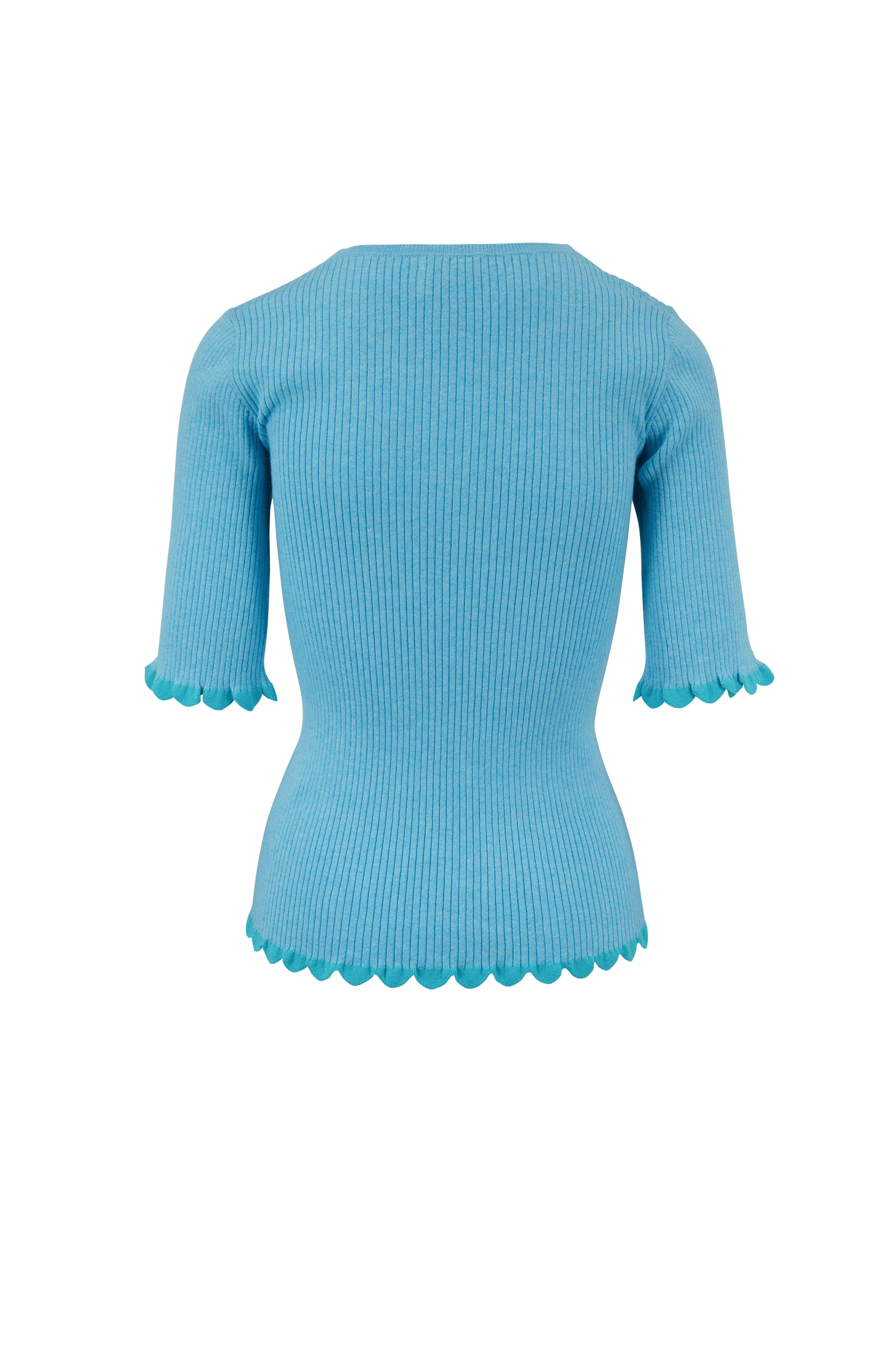 See by Chloé - Breezy Blue Ribbed V-Neck Sweater