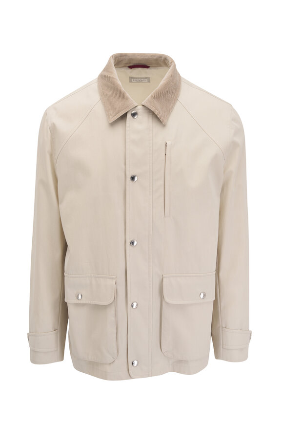 Brunello Cucinelli Cream Stretch Cotton Car Coat