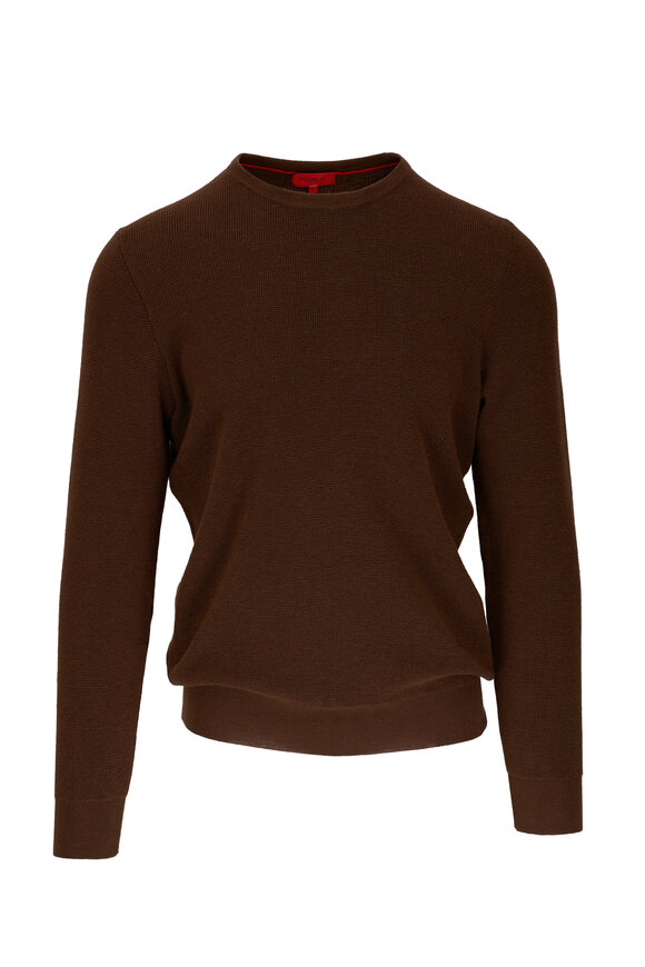 Isaia - Waffle Chestnut Silk & Cashmere Crewneck Sweater