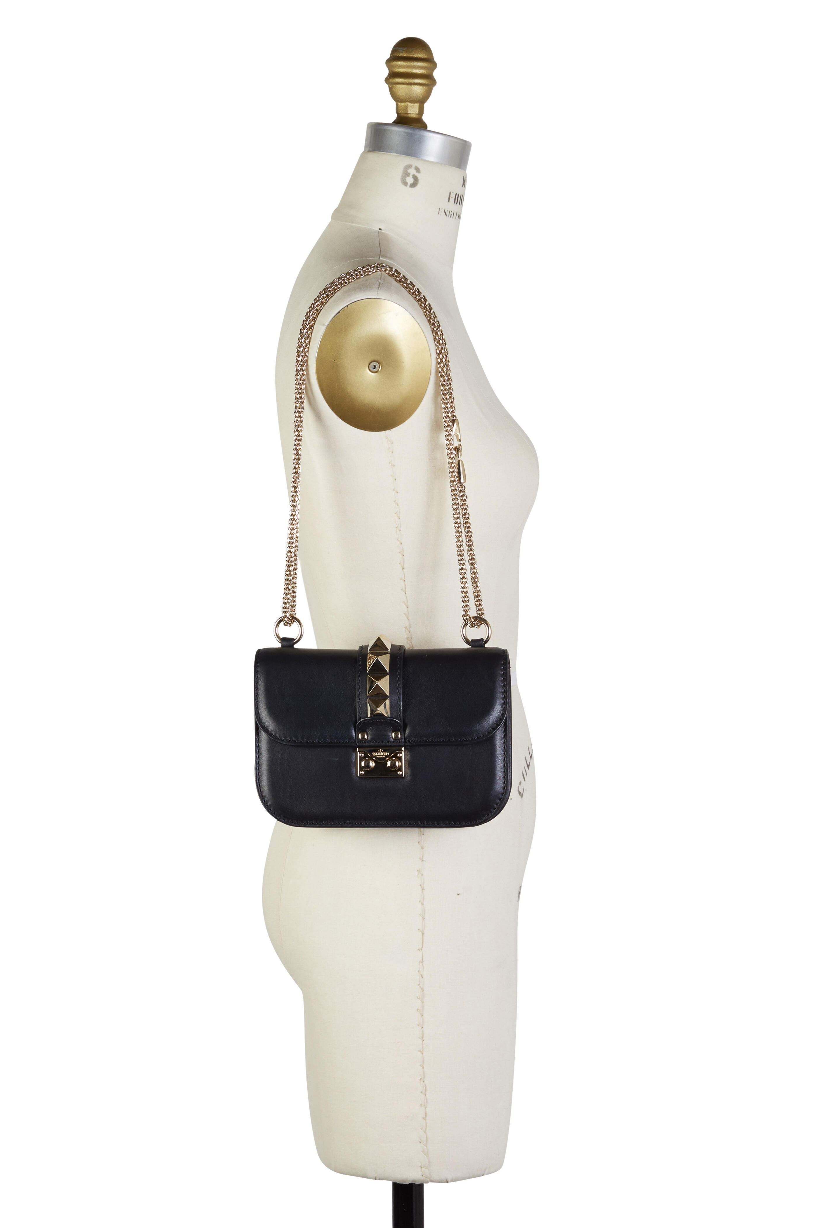 Valentino Garavani Rockstud Glam Lock Leather Small Shoulder Bag