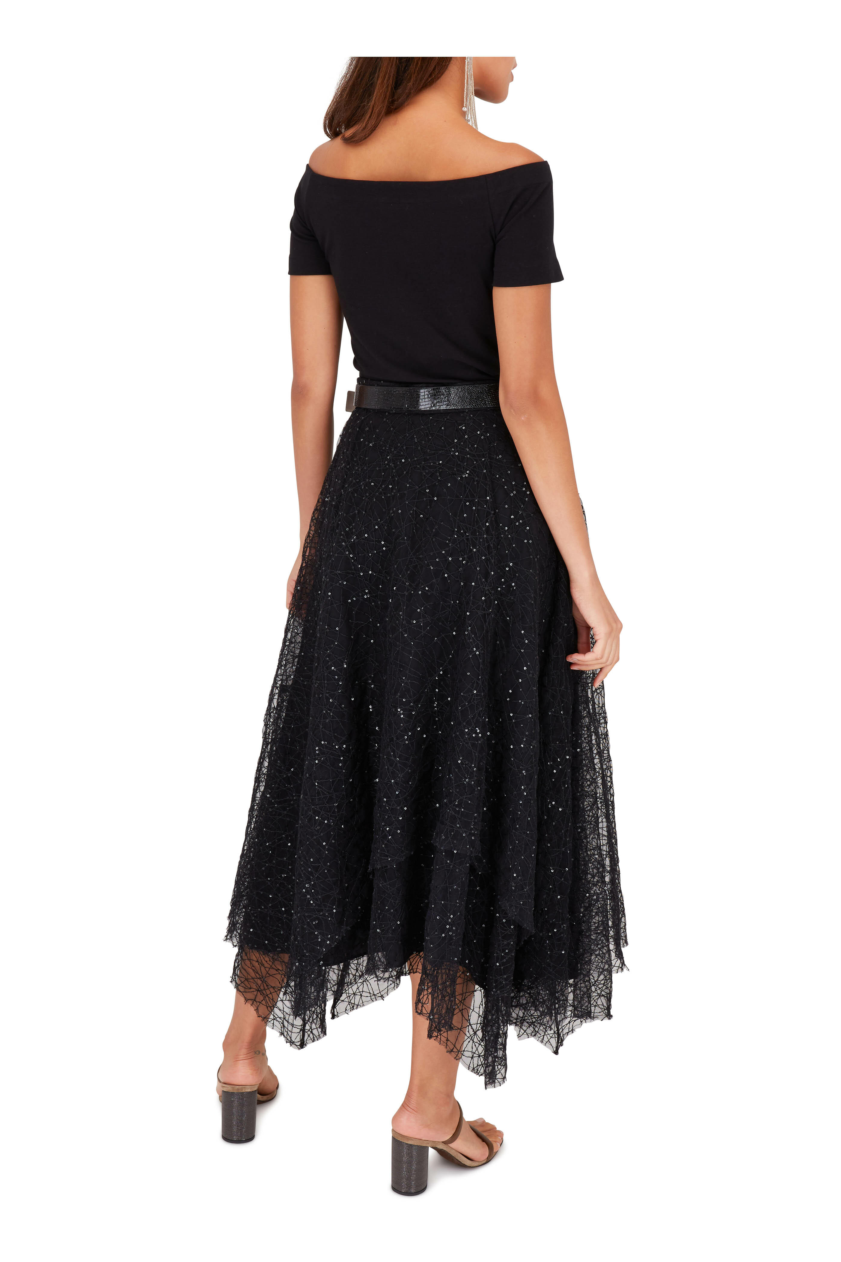 Brunello Cucinelli - Black Tulle Paillette Midi Skirt