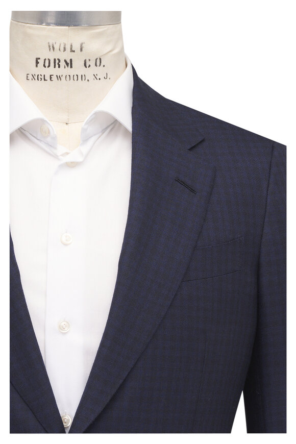 Zegna Navy Tonal Check Cashmere & Silk Sportcoat