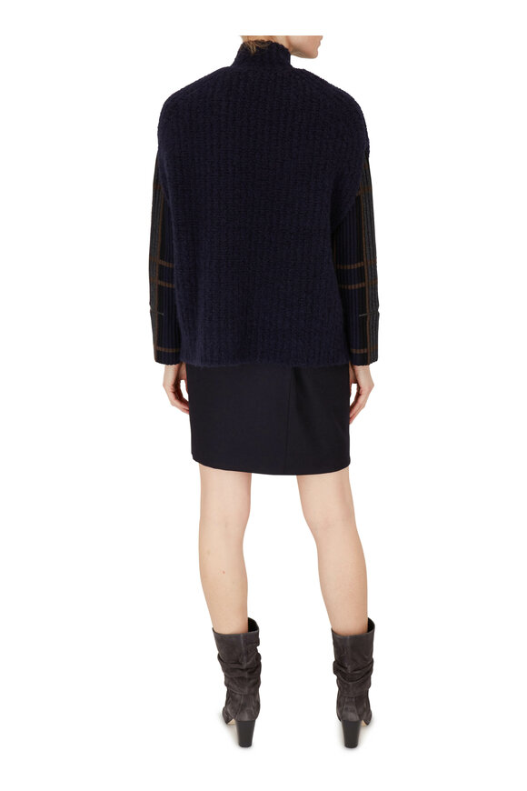 Akris - Navy Flannel Zip Pocket Pencil Skirt