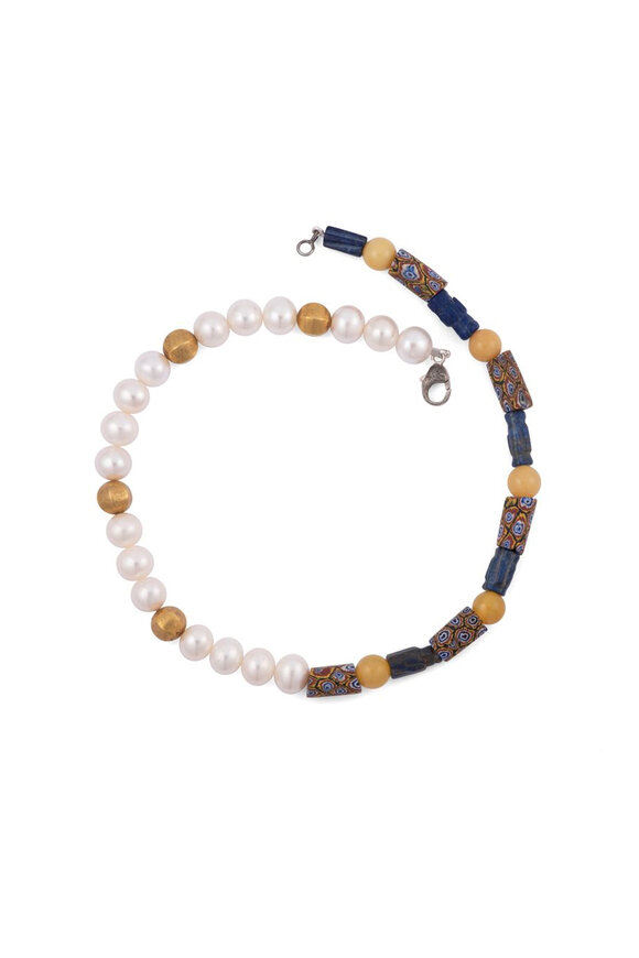 Sylva & Cie Fresh Water Pearl & Lapis Opal Necklace