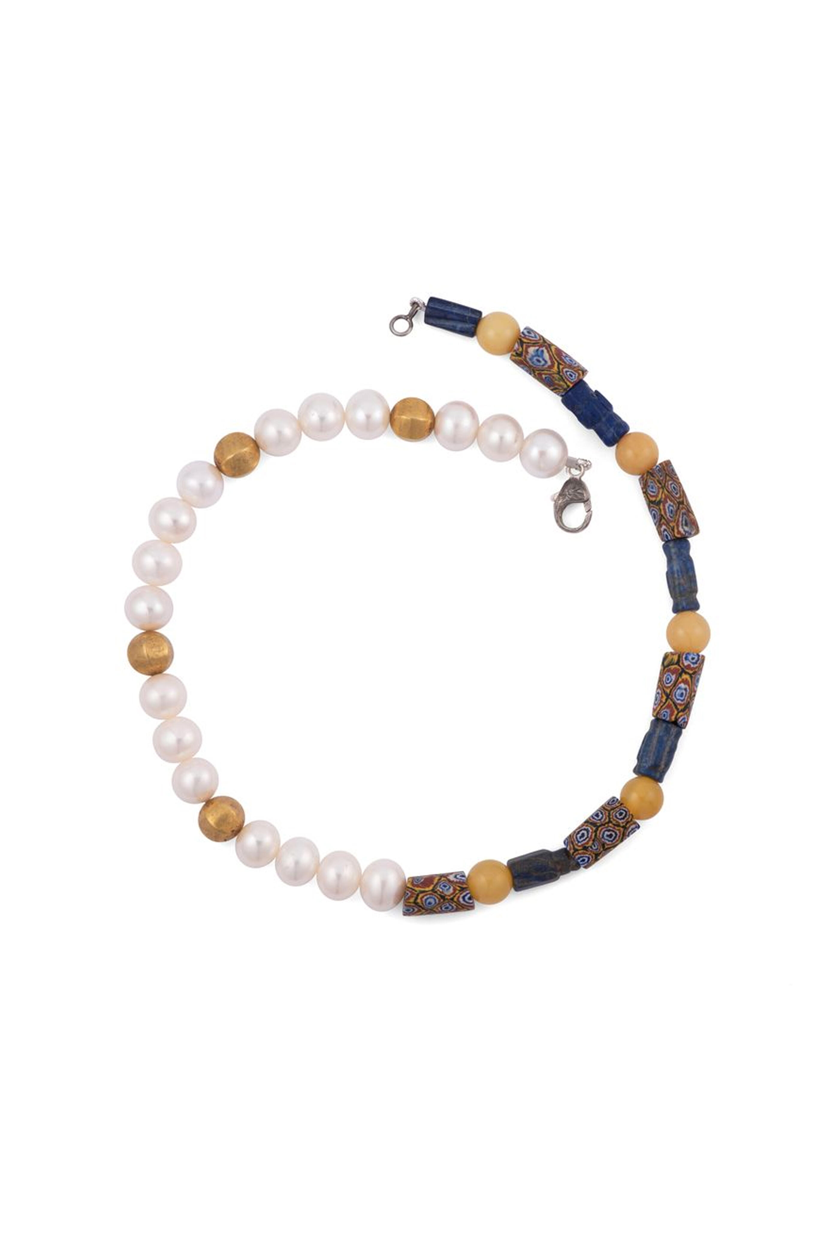 Sylva & Cie - Fresh Water Pearl & Lapis Opal Necklace