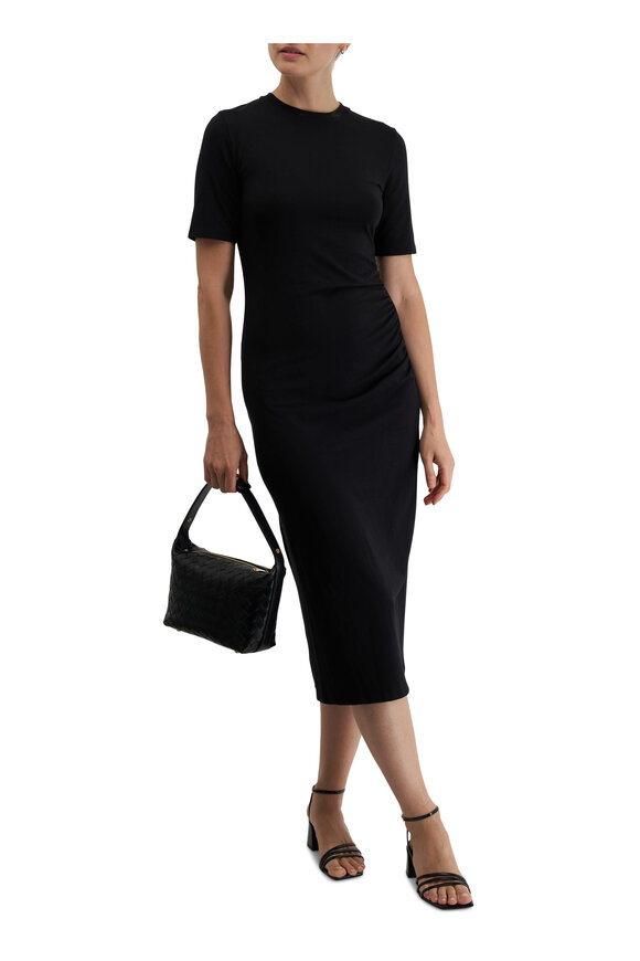 Vince - Black Short Sleeve Side Drape Midi Dress 