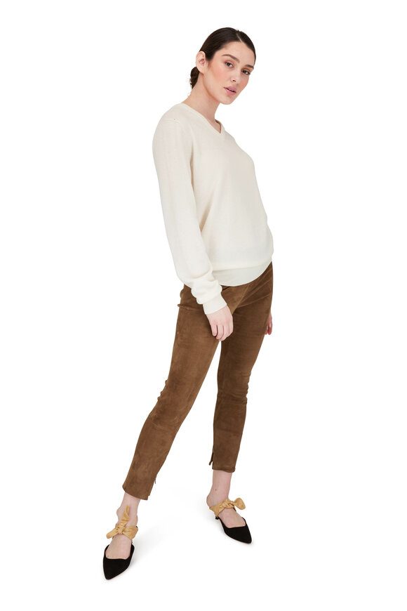 The Row - Maley Ivory Cashmere V-Neck Sweater