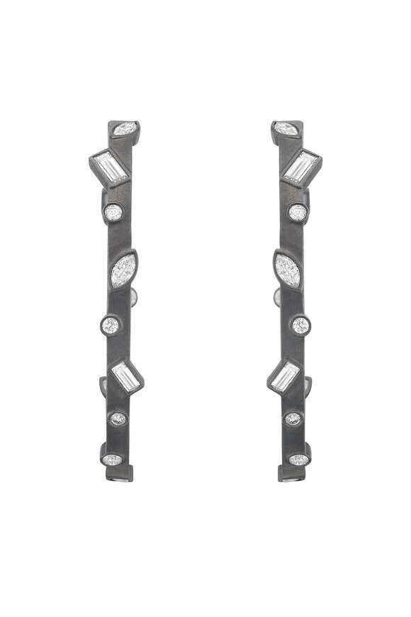 Ruchi 18k Black Gold Mix Flush Set Hoop Earring - view 2