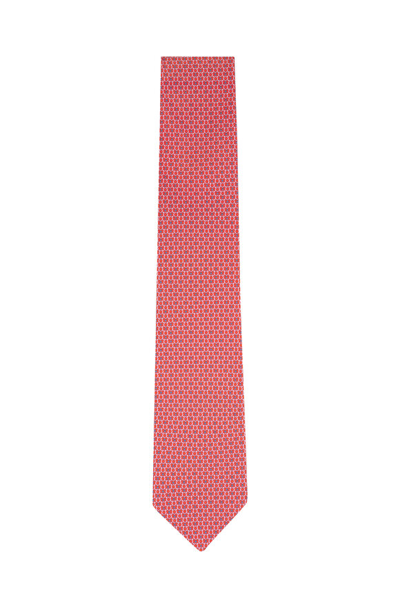 Ferragamo Orange Print Silk Necktie