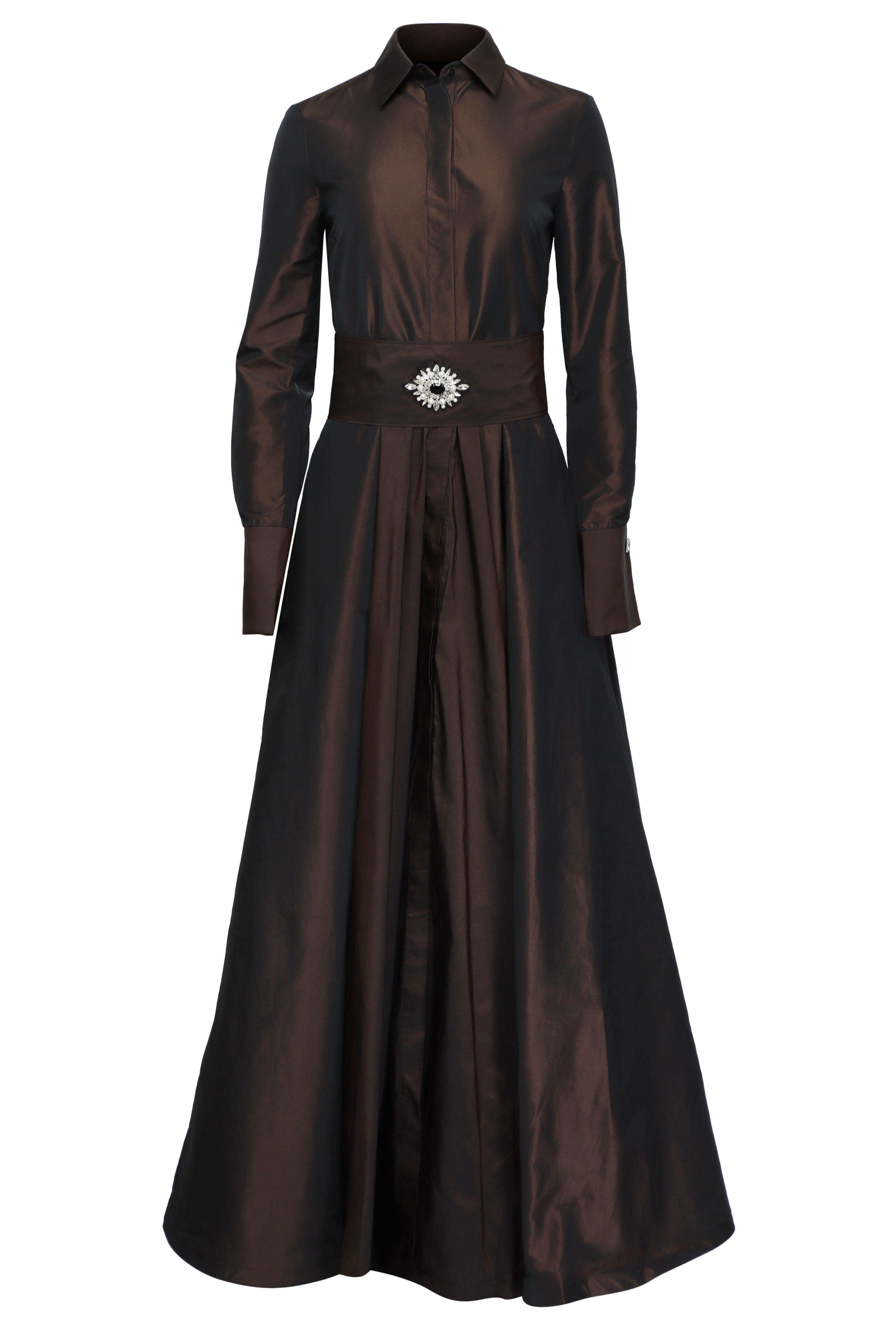 Sara Roka - Mariasole Iridescent Brown Maxi Shirtdress