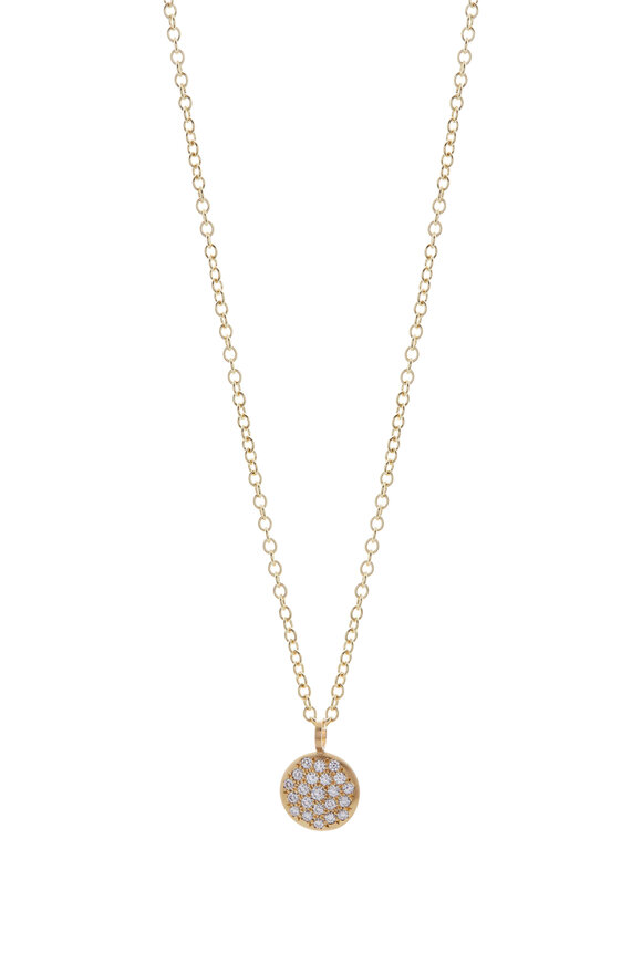 Caroline Ellen Yellow Gold Pavé Lentil Pendant Necklace - view 1