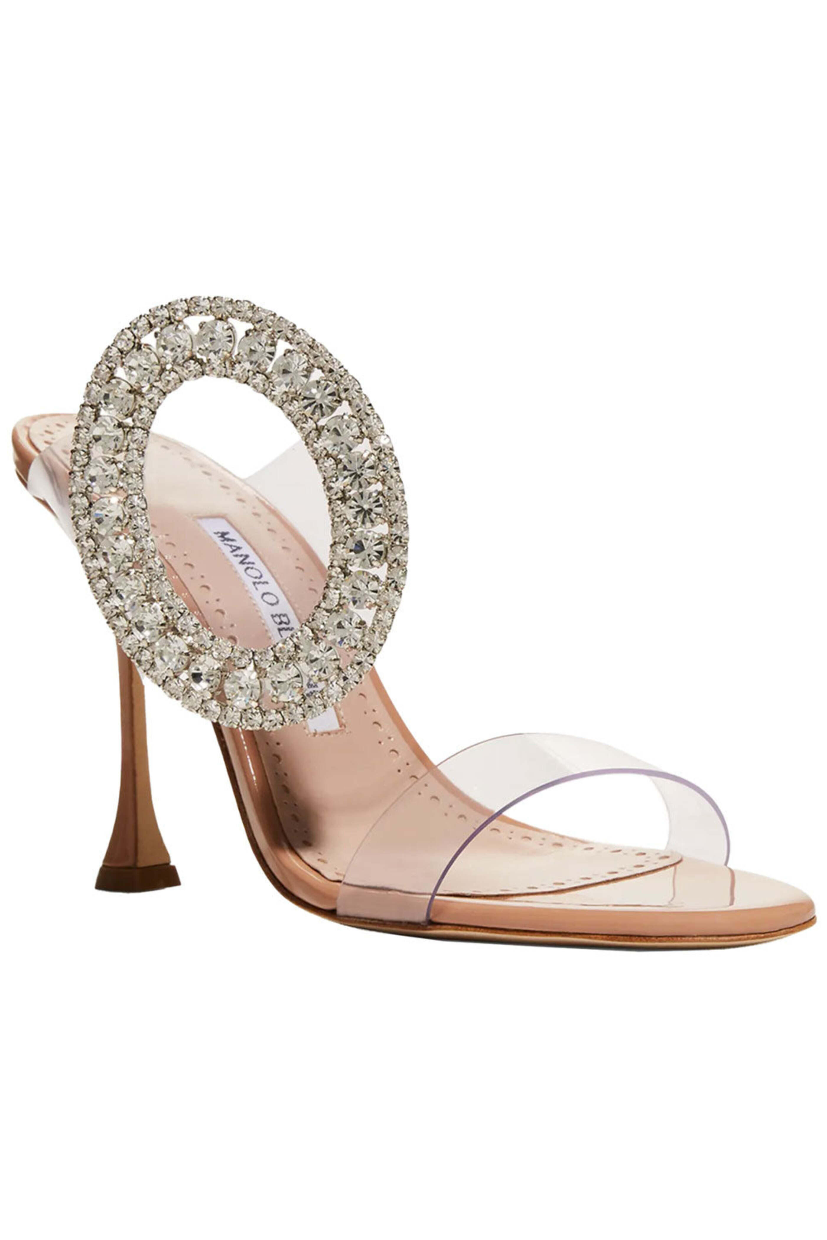 Manolo Blahnik - Khiko Black Nappa Leather Peep Toe Sandal, 90mm