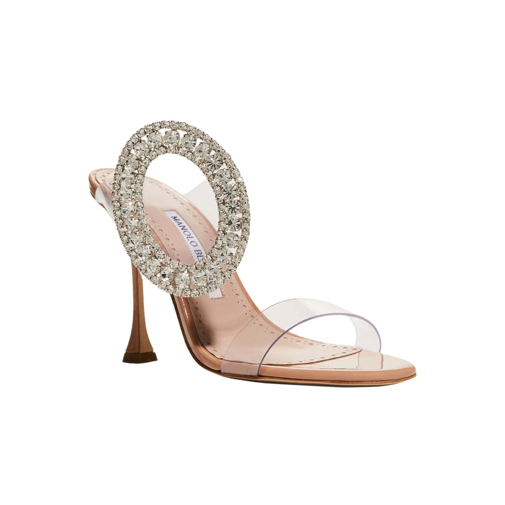 Manolo Blahnik - Fibionabi Crystal Buckle Mule in Beige
