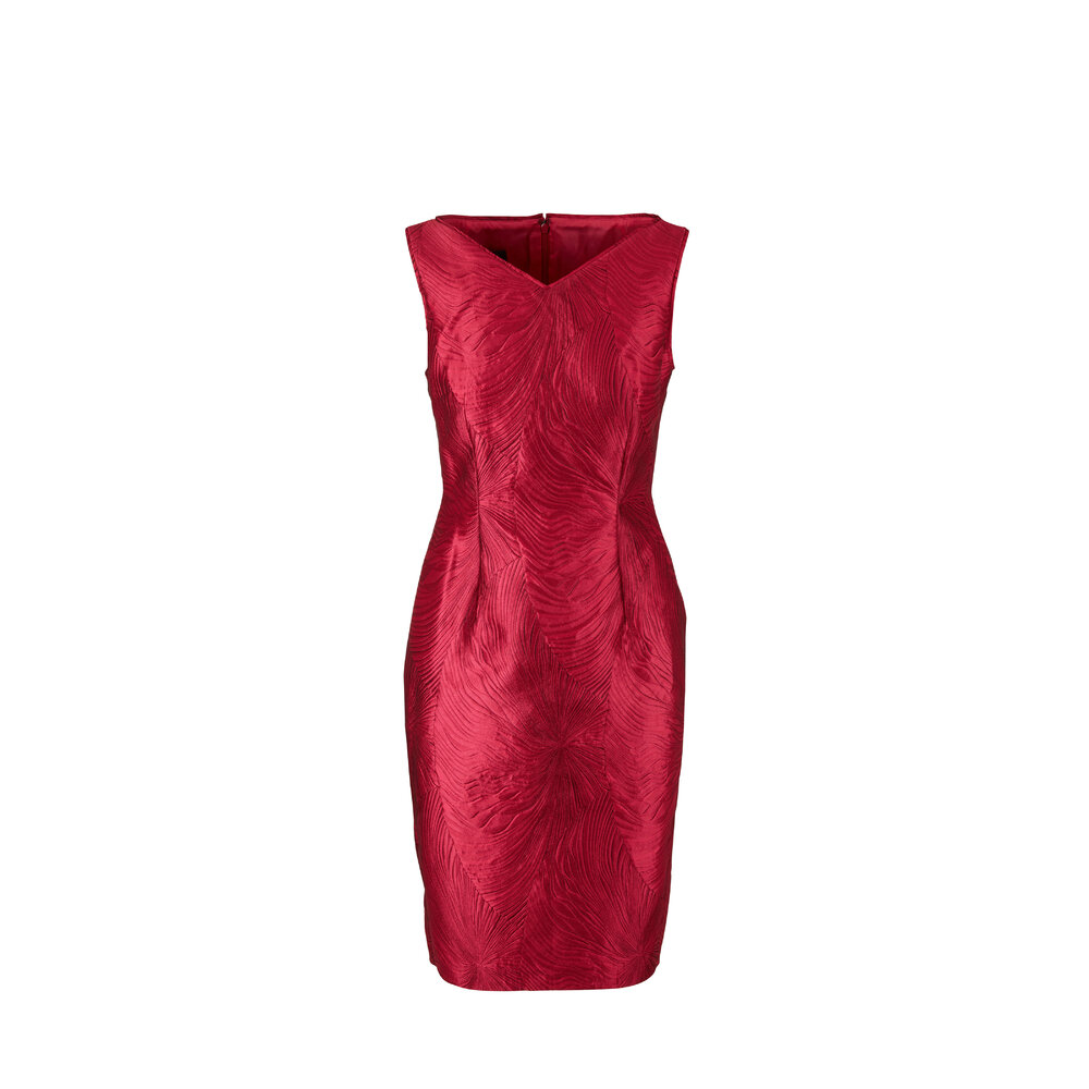 Talbot Runhof - Roxie14 Raspberry Jacquard Sleeveless Dress