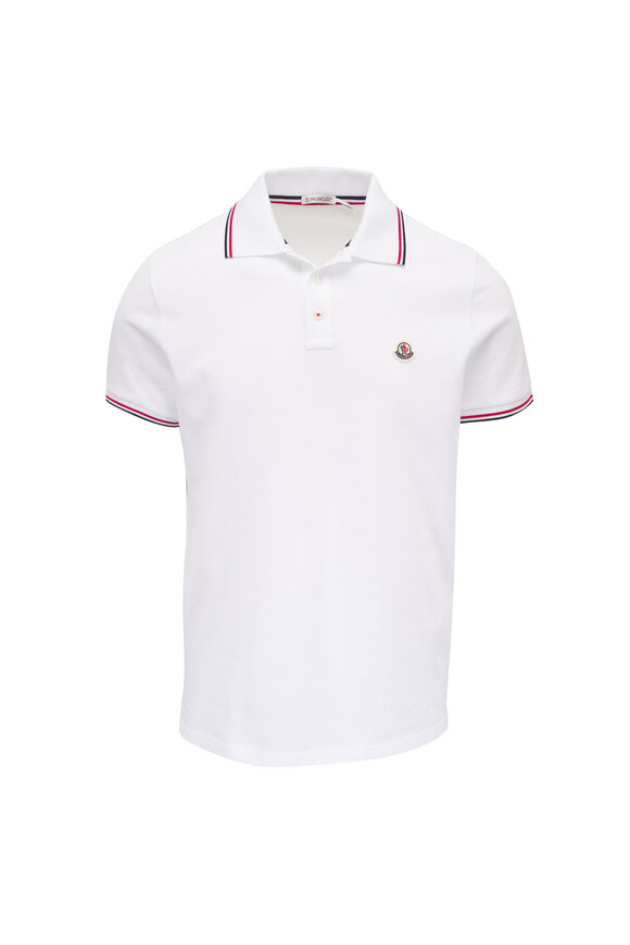 Moncler White Cotton Pique Tipped Polo