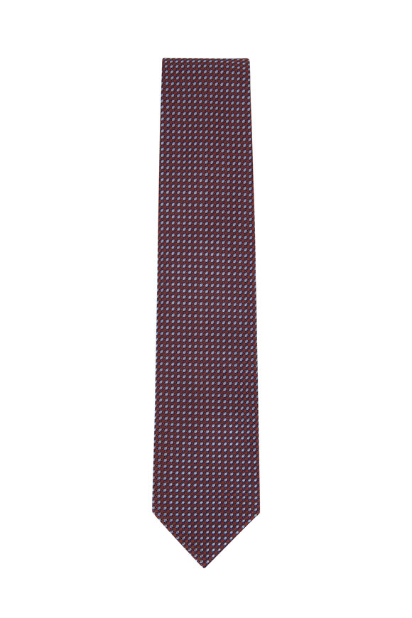 Brioni -  Orange & Light Blue Geometric Silk Necktie