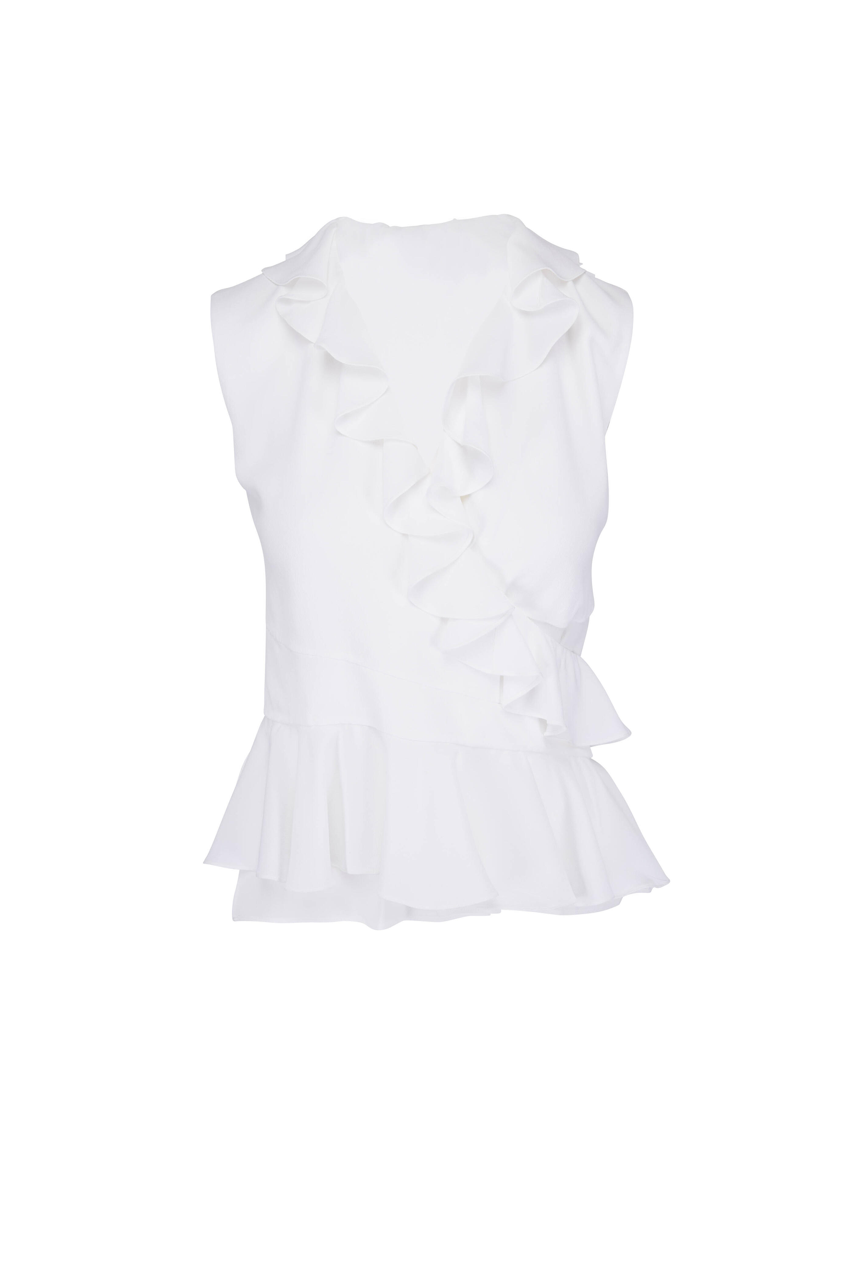 Altuzarra - Depeche Natural White Ruffled Crepe Wrap Blouse